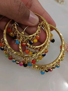 Golden Chaandbali With Multi-coloured Pearls