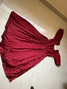 Red Midi Dress with Puff Sleeves