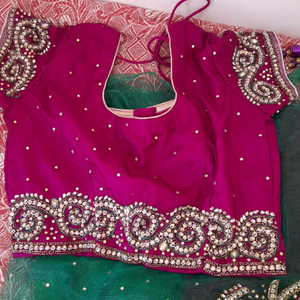 Karva Chauth/ Partywear Green Readymade saari