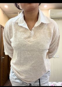 Beige V-Neck Sweater