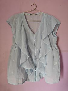 Chic Blue Ruffle Top (not Used)