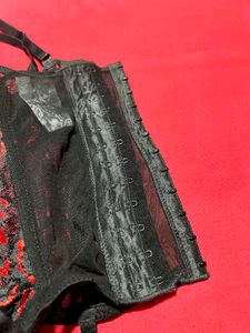 Black &amp; Red Lace Corset Bustier with Garter Straps