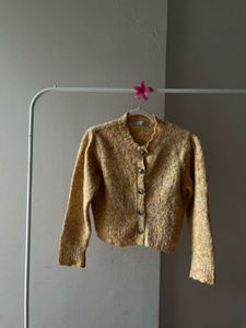 Warm Yellow Round Collar Cardigan