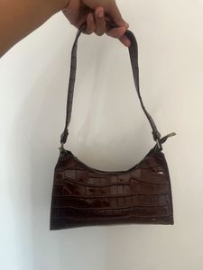 Brown Crocodile Effect Shoulder Bag