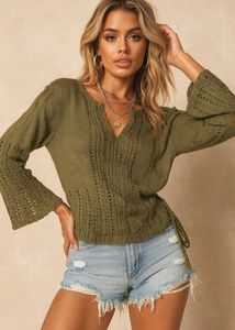 🎁Buy1 Get1 Free Crochet Olive Green Knit Top