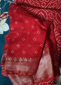 Red Cotton Joint  Bandhni Saree