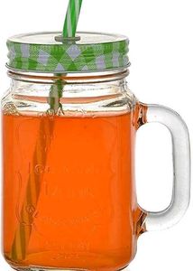 Straw Glass Mason Jar with Air-Tight Lid