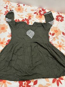 Xxl Olive Green Embroidered short Kurti