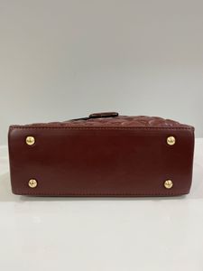 Maroon Quilted Top Handle Bag with Scarf