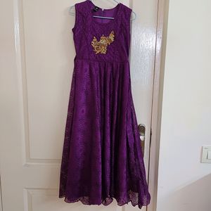 Festive Purple Ethnic Party Gown for 6-8 Yr Girls