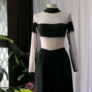 Sheer Panel Crop Top