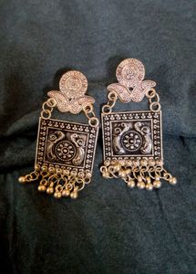 Ethnic Silver Peacock Earrings