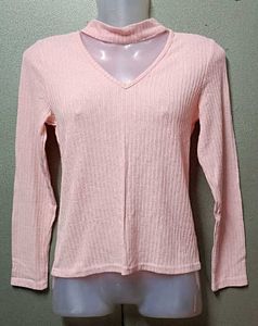Pink Cutout Long Sleeve Top