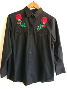 ELYCATTLEMAN COWBOY WESTERN EMBROIDERED ROSE SHIRT