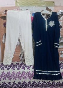 Elegant Navy &amp; Of White Embroidered Pant Suit