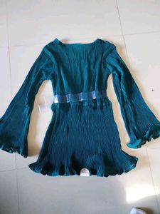 Teal Pleated Mini Dress