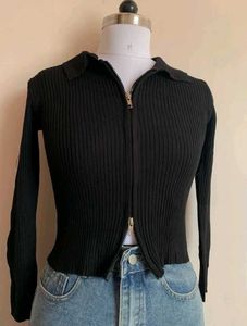 Zip-Up Ribbed Cardigan