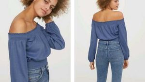 Off-the-shoulder top - Dusky blue - Ladies | H&amp;M