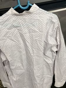 White Polka Dot Band Collar Shirt