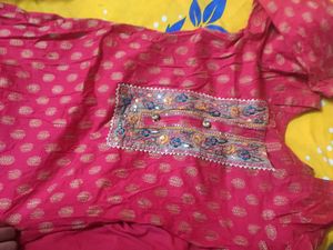 Embroidered Pink Patiala Set With Handwork Dupatta