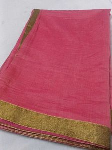 Pink &amp; Gold Border Saree
