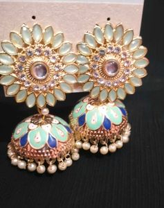 Sea Green jhumka with the hint of blue
