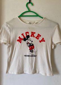 H&M Mickey Mouse Ribbed Crop Top