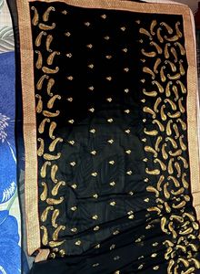 Elegant Black &amp; Gold Embroidered Saree