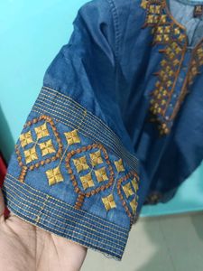 Embroidered Denim Kurta