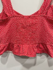 Red polka dot crop top
