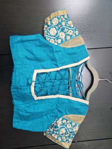 Blue N Golden Sari With Blouse
