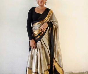 Elegant Beige &amp; Gold Silk Saree