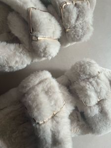 H&amp;M Fuzzy Double Strap Slides