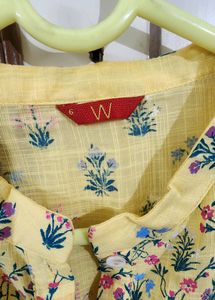 W Sunshine Yellow A Line Cotton Kurta