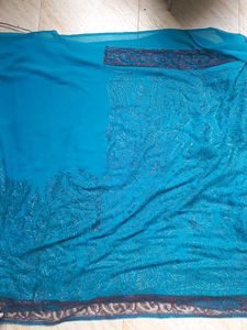 Sea Green Beautiful Saree With Border,Sequins Work