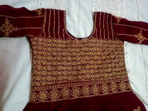 Premium Maroon Golden Embroidered Gown