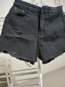 Distressed Black Denim Shorts