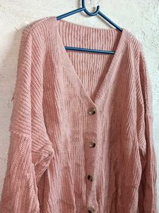 Oversized Winter Knit Cardigan Sweater Pink