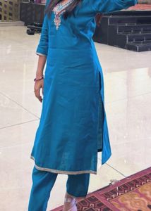 Embroidered Teal Kurta Set