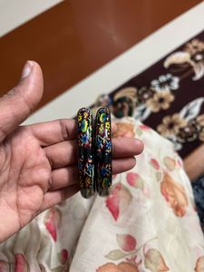 Floral Print black Bangles