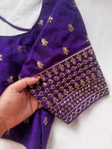 Purple &amp; Gold Embroidered Sari Blouse
