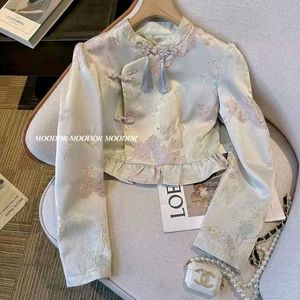 Floral Mandarin Collar Crop Top