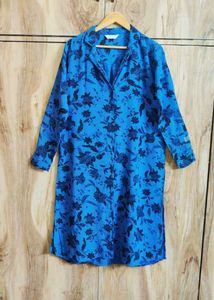 Blue Printed Long Shirt Size-36