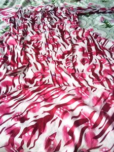 Stylish Maroon &amp; White High- Low Flared Shirt Dres