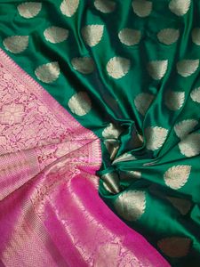 Very Beautiful Green And Pink Pattu Saree
