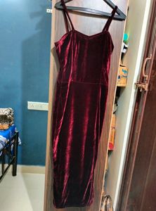 Maroon Velvet Slit Dress