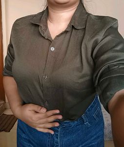 Zara Olive Green Textured Button-Down
