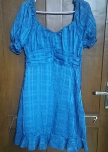 Blue Fit &amp; Flare Rouched Dress