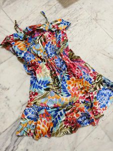 Beach Mini  Dress Multi Colour With Strip