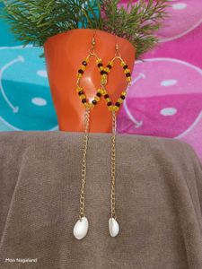 Handmade Beaded Leaf Dangle Earrings